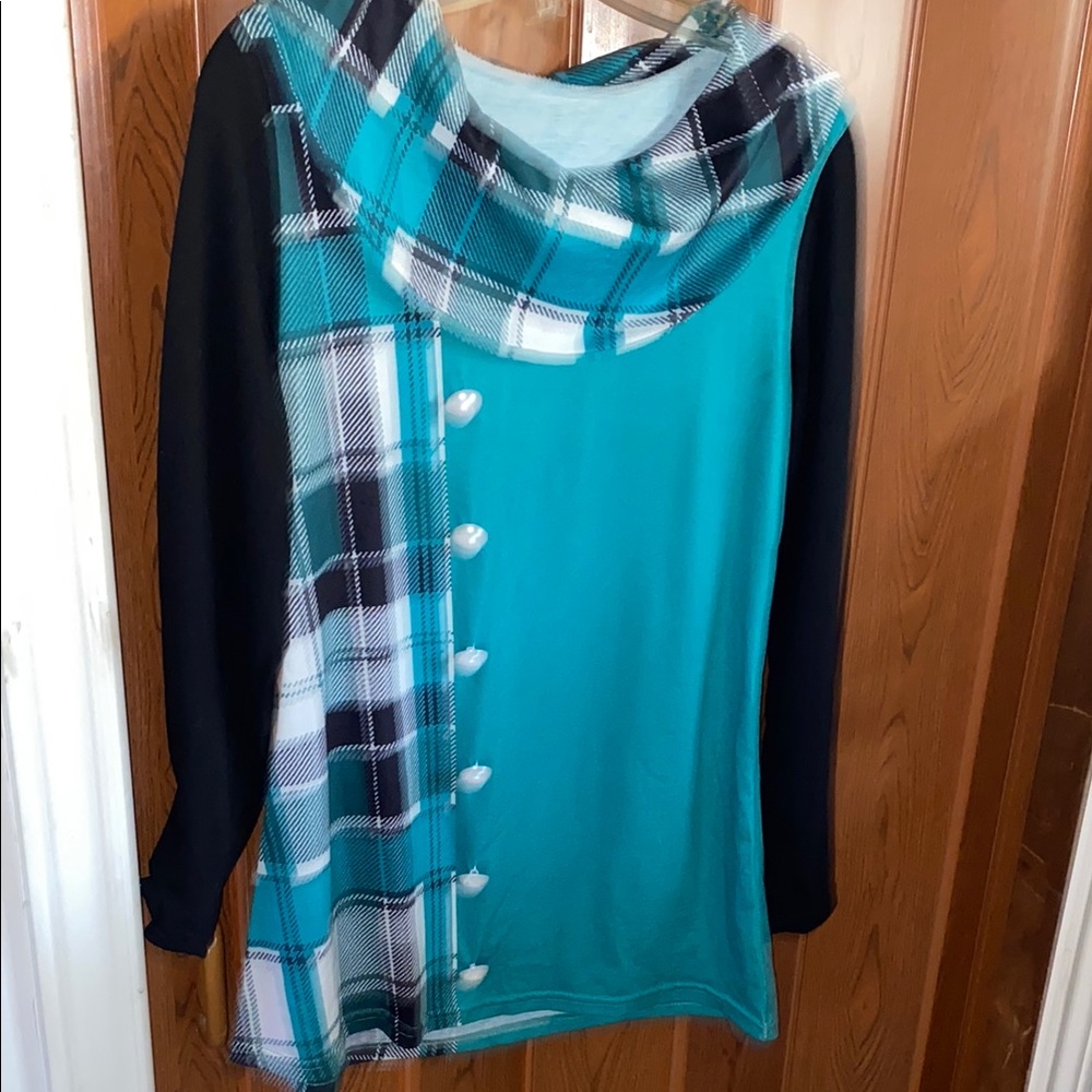 Plaid Teal and Black Women's Sweater